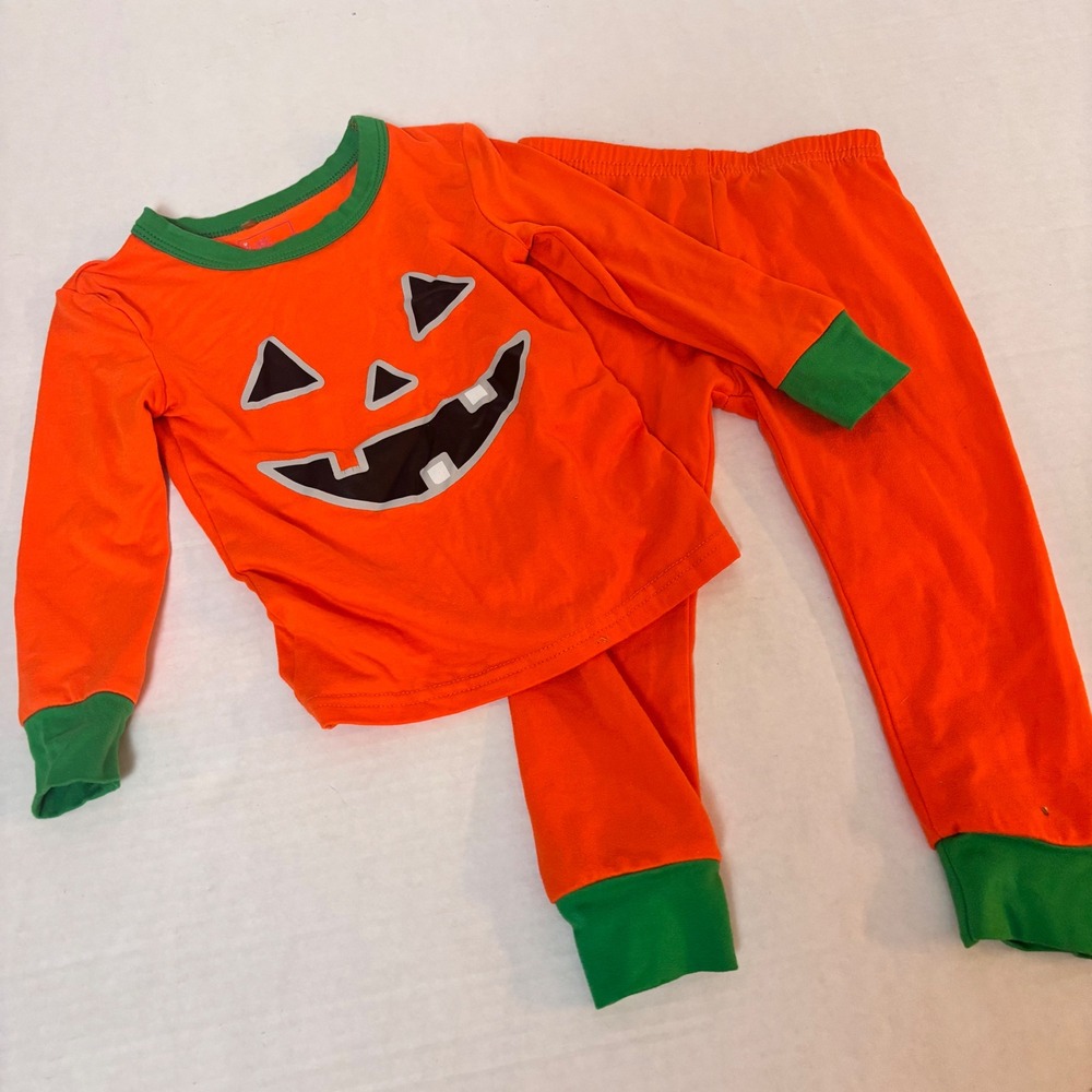 Just Lizzy Toddler Halloween Pumpkin Pajama Set Orange Green 24M Fall PJ Family